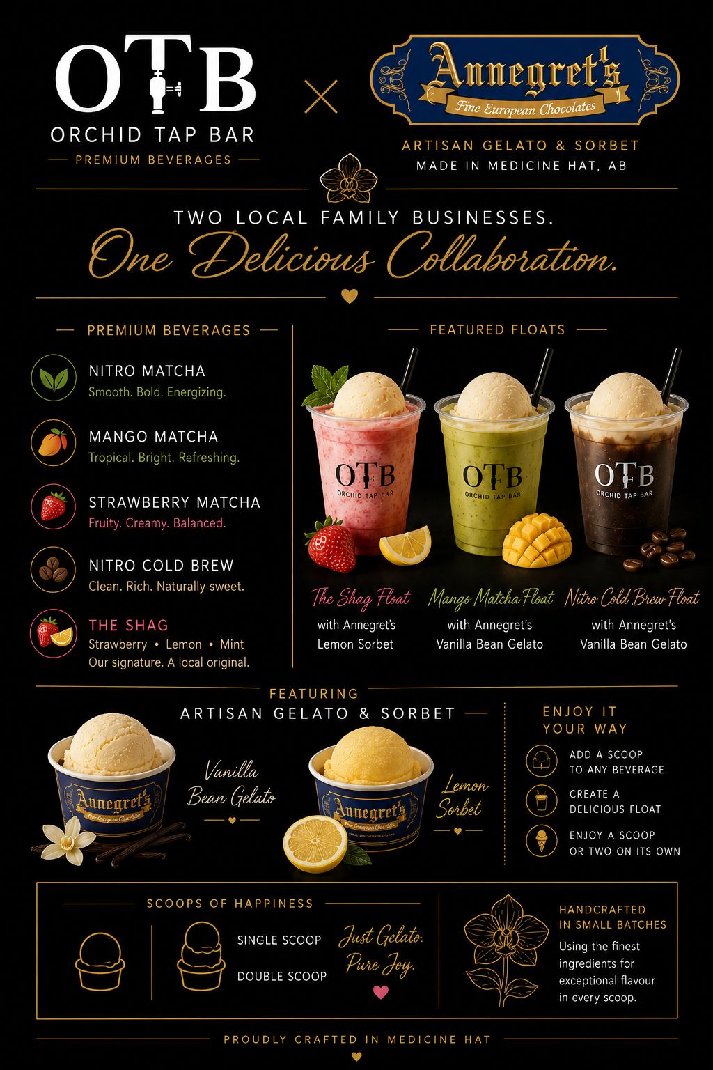 Menu of OTB floats made with Annegret's gelato and sorbet