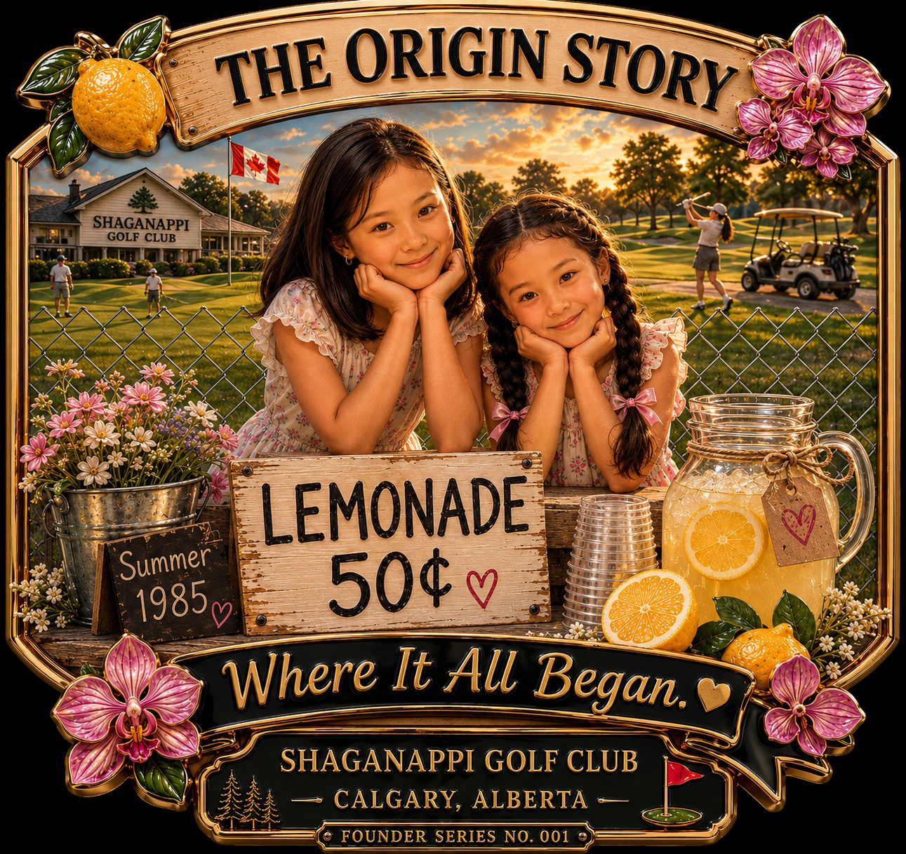 The Origin Story: two sisters at their lemonade stand, Shaganappi Golf Club, Calgary